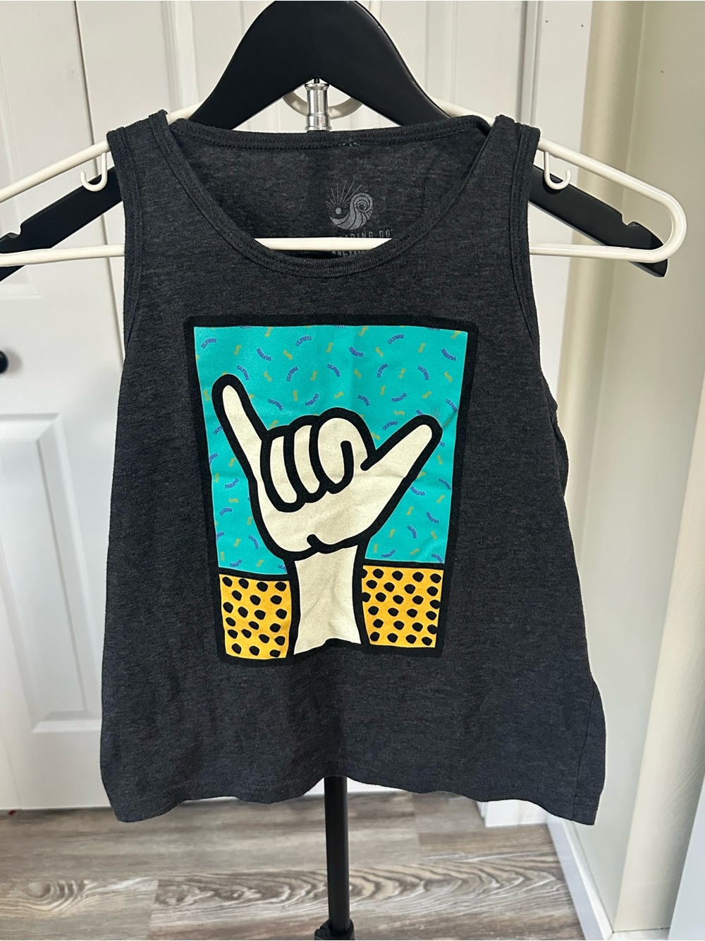 Charcoal Graphic Tank Top with Shaka Hand Print